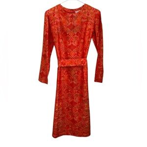 Orange silk long sleeve dress vintage